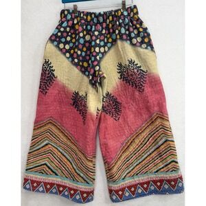 Handmade Sample Wide Leg Pants Made from Upcycled Kantha Quilt Size Large-XL